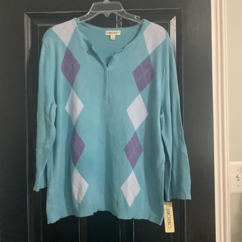 Cherokee women’s argyle sweater. XL with tags